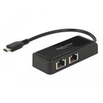 Delock Adaptér Super Speed USB (USB 3.1 Gen 1) s USB Type-C™ samec > 2 x Gigabit LAN 10/100/1000 Mbp