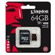 64 gigabytes Kingston Micro SecureDigital (SDHC UHS-I) card, SD adapter Class 3