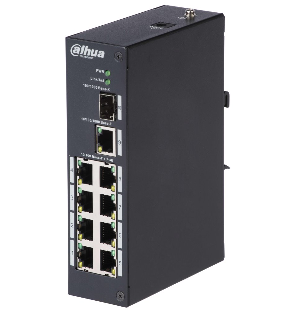 Dahua PoE switch PFS3110-8P-96 - 8x10/100Mbps + 1xGigabit TP/SFP , 802.3at, 90W, průmyslový, DIN