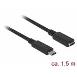 Delock Prodlužovací kabel SuperSpeed USB (USB 3.1 Gen 1) USB Type-C™ samec > port samice 3 A 1,5 m č