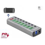 Delock Rozbočovač USB 3.2 Gen 1 se 7 porty + 1 rychlonabíjecím portem + 1 portem USB-C™ PD 3.0 s pře