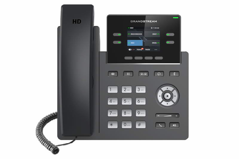 Grandstream GRP2612W SIP phone, 2.4" TFT color display, 2 SIP accounts, 4 programmable keys, 2×10/100Mbps ports, WiFi