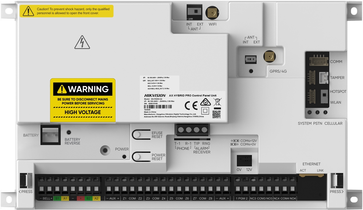 Hikvision AX HYBRID PRO control panel, 64 inputs
