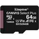 KINGSTON 64GB microSDHC CANVAS Plus Memory Card 100MB/s UHS-I + adapter