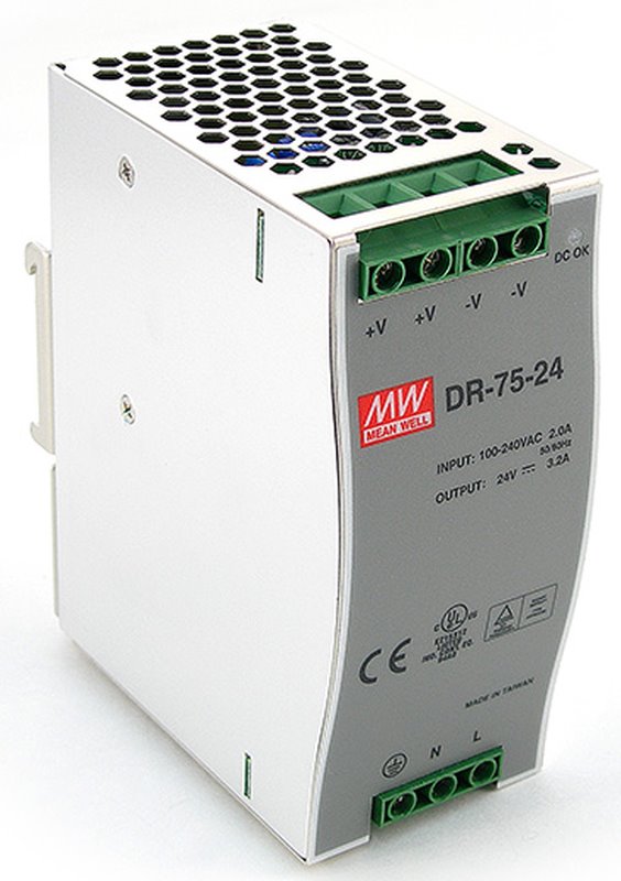 MEAN WELL DR-75-24 switching power supply for DIN rail 75W 24V | Discomp