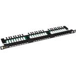 Solarix patch panel 24xRJ45 CAT5E UTP with cable managment, black, 0,5U