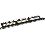 Solarix patch panel 24xRJ45 CAT6 UTP with cable managment, black, 0,5U