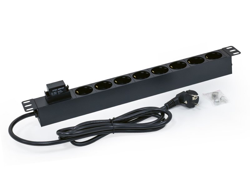 TRITON 19" Distribution Panel 8x230V DIN - 2m, Surge Protector, Black