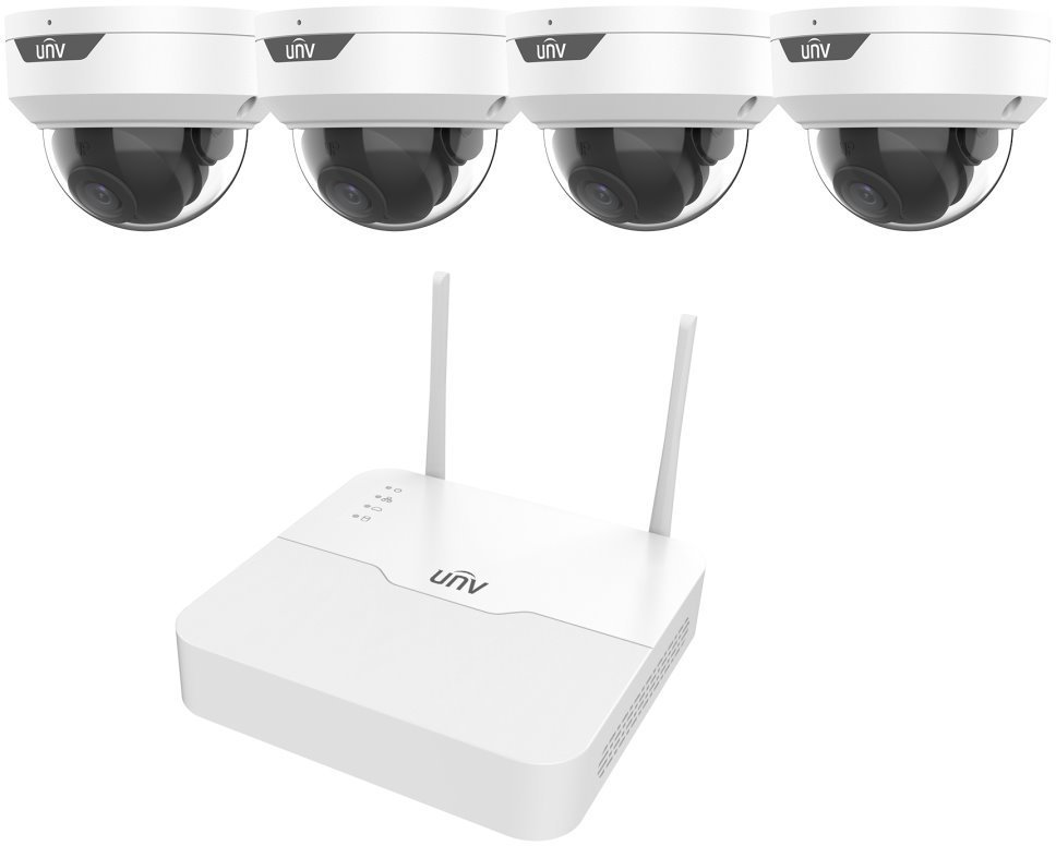 UNV IP WiFi KIT, NVR NVR301-04LS3-W + 4x IP dome camera IPC322LB-AF28WK-G-White, 2MP
