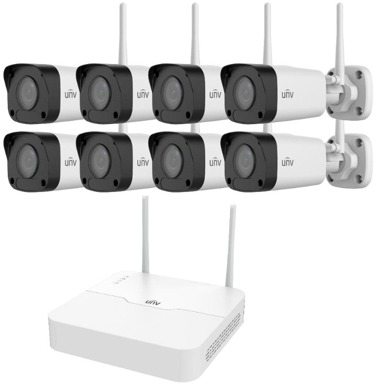 UNV IP WiFi KIT, NVR NVR301-08LS2-W + 8x IP bullet camera IPC2122LR3-F40W-E, 2MP